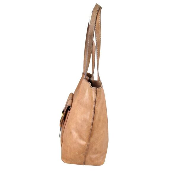 LARGE Frye TAN BROWN GENUINE LEATHER LOGO SHOULDER BAG HOBO TOTE HANDBAG PURSE - Picture 3 of 14